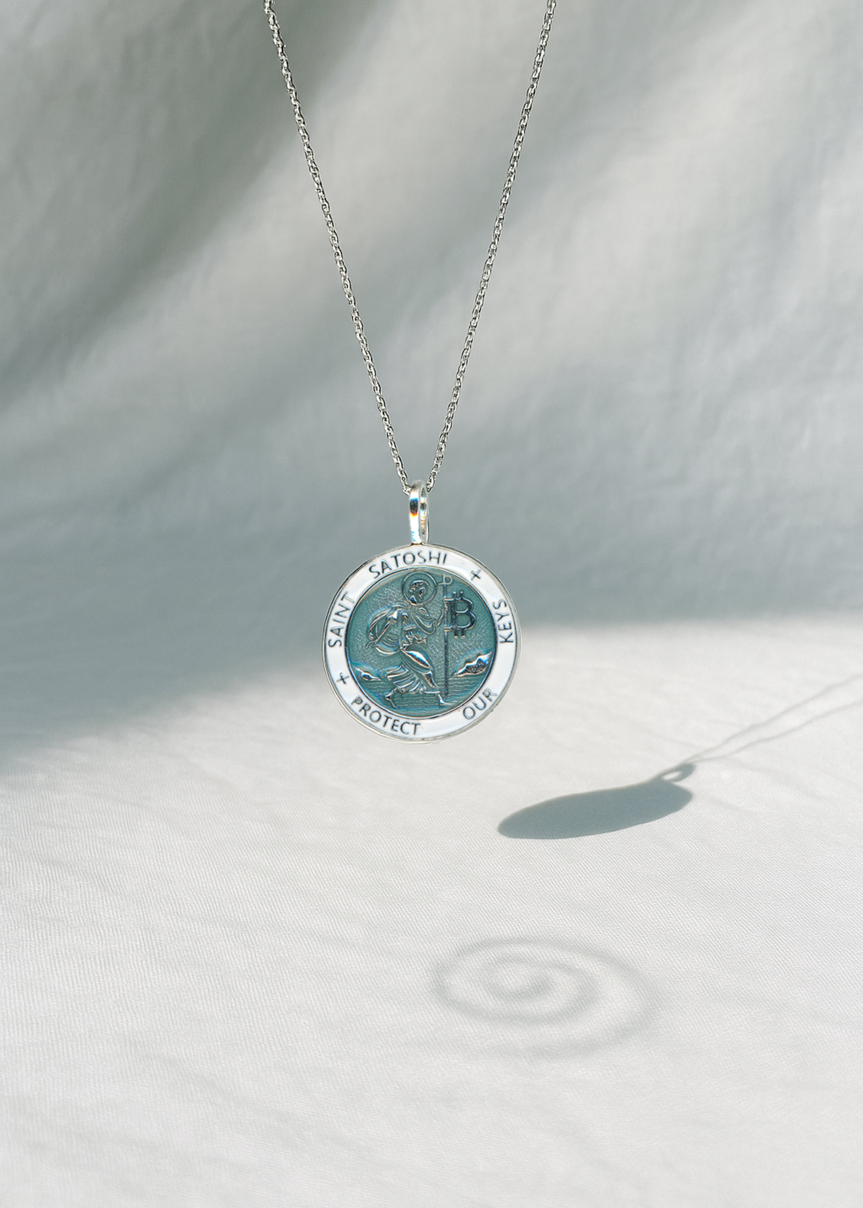 Saint Satoshi Pendant — Tiffany Blue Edition