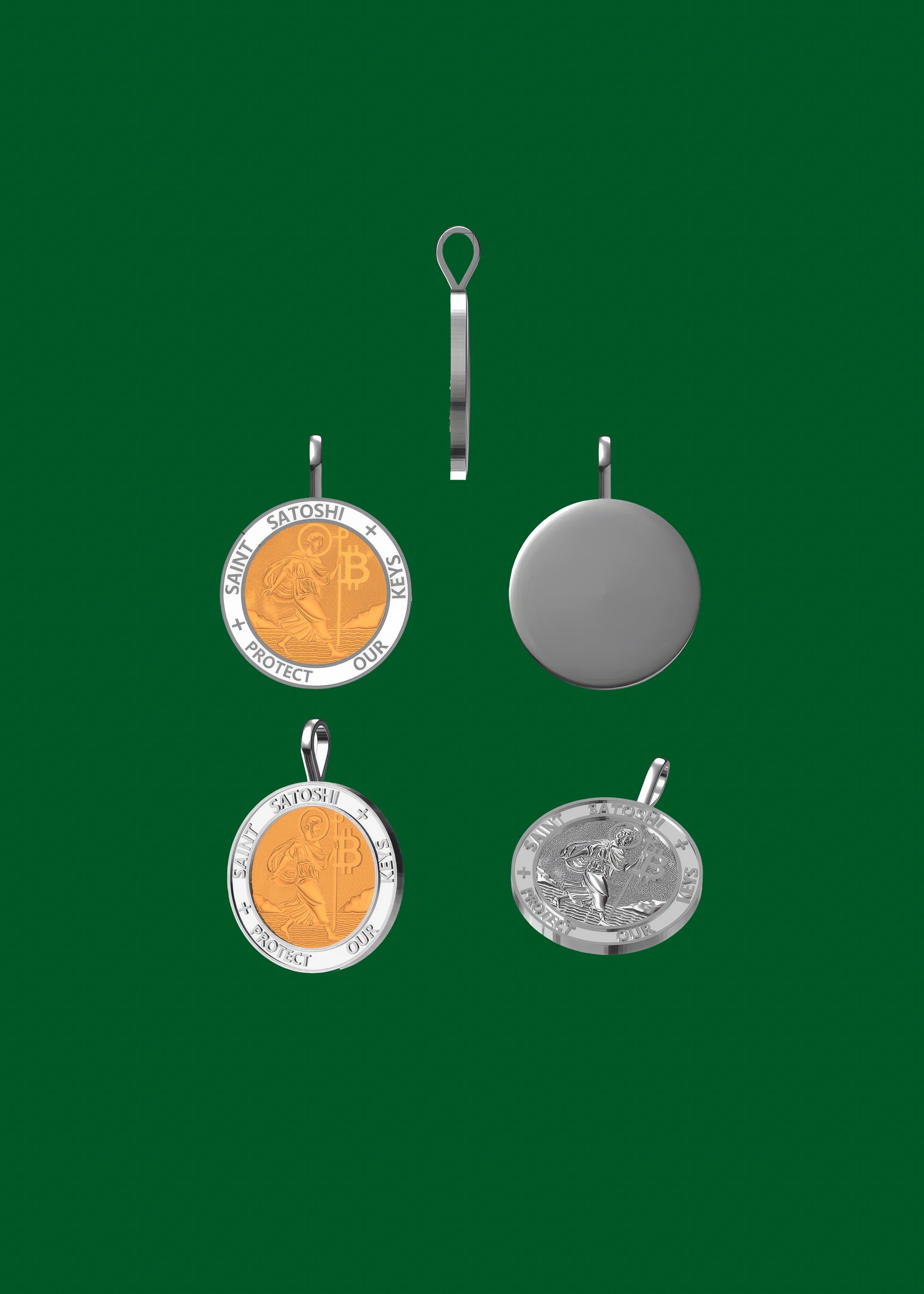 Saint Satoshi Pendant — Genesis Orange