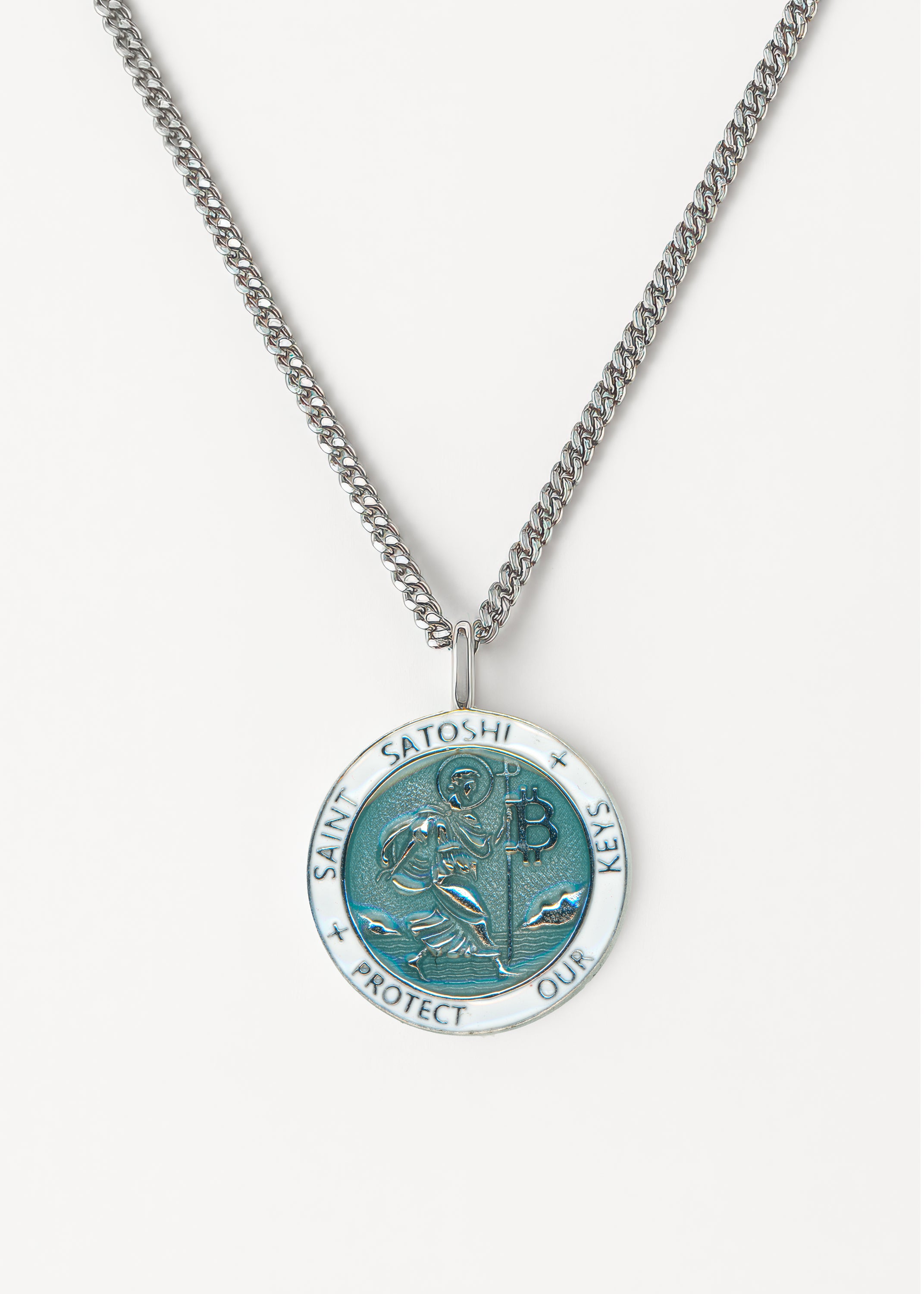 Saint Satoshi Pendant — Tiffany Blue Edition